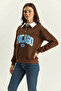 Women's Polo Collar Chicago Printed Three Thread Ribbed Bitter Brown Sweatshirt - 2
