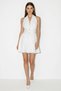 Women's Deep V-Neck Halter Neckline Waist Detailed Flounce Lined Mini White Dress