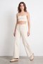 Women's Wide Leg Denim Cream Trousers with Metal Detail on the Sides - 6