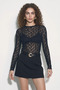 Women's Transparent Lace Long Sleeve Half Turtleneck Black Blouse