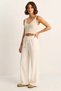 Women's Elastic Waist, Pocket Detailed, Loose Linen Cream Trousers - 2