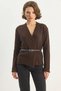 Women's Belt Detailed Knitwear Bitter Brown Cardigan