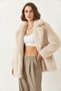 Women's Premium Faux Long Fur Beige Jacket - 8