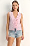 Women's Thick Straps Front Tie Detailed Striped Peplum Cotton White Pink Blouse