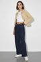 Women's Belted Lycra Wide Leg Denim Navy Blue Trousers - 2