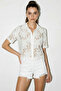 Women's Floral Patterned Lace Embroidered Short Sleeve White Shirt - 2
