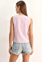 Women's Thick Straps Front Tie Detailed Striped Peplum Cotton White Pink Blouse - 6