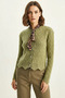 Women's Hair Braided Scarf Detailed Buttoned Light Green Cardigan - 4