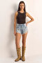 Women's Stone Embellished Crew Neck Thick Strap Ribbed Bitter Coffee Blouse - 2