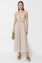 Women's Raw Linen Textured Knit Detailed Backless Long Beige Dress - 6