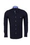 Men's Navy Blue Color 97% Cotton Lycra Long Sleeve Sports Shirt with Contrast Detail on Sleeves and Collar - 2