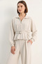 Women's Belted Pleated Cardigan High Waist Loose Pants Bottom Top Modal Stone Set - 6