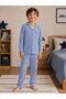 Boy's Suede Fabric Blue Piti Check Shirt Collar Buttoned Long Sleeve Winter Pajama Set