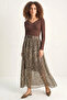 Women's Patterned Belt Detailed Lined Chiffon Maxi Brown Skirt - 6