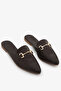 Brown Genuine Leather Buckle Women's Slippers