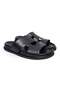 Black Color Laceless Genuine Leather Men's Slippers