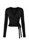 Women's Double-Breasted Tie-Front Long Sleeve Blouse with Finger Detail - 2