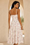 Women's Thin Strap Floral Patterned Midi Dress - Off White - 4
