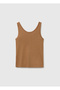 Women's Brown Cotton Blend Ribbed Undershirt - 2
