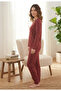Women's Milan Long Sleeve Heart Patterned 100% Cotton Crew Neck Pajama Set - 3