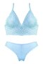Women's Light Blue Floral Patterned Lace Bra Panty Underwear Set - 4