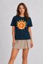 Retro Orange Slice Graphic Print T-Shirt - Navy Blue - 3