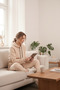 Women's 3 Threaded Yarn Hooded Sweatshirt and Jogger Bottom Set Premium Quality - Cream - 6