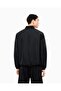 Men's Regular Fit Logo Printed Striped Bomber Black Jacket - 4