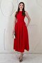 Red Halter Neck Flared Dress