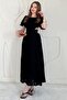 Black Balloon Sleeve Belted Dress