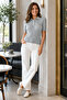 Women's Gray Short Sleeve Polo Collar Buttoned Openwork Knitwear Blouse 23070 - 4