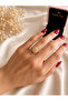 Sparkling Flower Design Stress Ring – Gold Color Adjustable Women's Ring with Movable Stone - 2