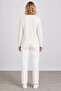 Women's Buttoned Double Pocket Knitwear Jacket 20637 - Ecru - 3