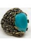 Bronze Women's Ring Authentic Copper Jewelry Margazite Worked Turquoise Stone Ottaman Style Adjustable Vintage - 2