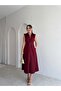 Carpet Buttoned Midi Dress 4023 - Burgundy - 2