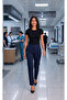 Women's Belted White, Navy Blue, Black Alpaca Fabric Doctor Nurse Medical Single Bottom Trousers - 7