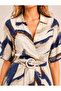 Modal Fabric Buckle Detailed Belted Patterned Midi Dress - 2