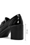 Women's Black High Thick Heeled Patent Leather Masculine Loafer Af45000212 - 4
