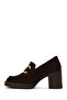 Women's Brown Thick Heeled Suede Leather Loafer Af450002Ds - 3