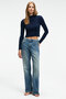Calida women's Mock Neck Corded Fabric look Slim Fit knitwear navy blue sweater - 5