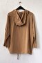 Camel Hooded Raglan Sleeve Zippered Pocketed Belted Embroidered Casual Cotton Woven Jacket 66 60 - 8