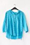 Light Turquoise Hooded 3/4 Sleeve Buttoned Side Tie Embroidered Cotton Woven Jacket 60 60 - 2