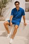 Men's Polo Collar T-Shirt and Shorts Set Ottoman Fabric Zippered Polo Collar T-Shirt and Oversize Fit Shorts 2-Piece Summer Set Men's Polo Collar T-Shirt Shorts Set 2-Piece Set - 3