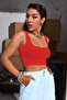 Women's Red Thick Strap Crop Top Bustier - 3