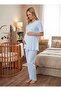 New Season Blue Double-Breasted Easy Breastfeeding Design Short Sleeve 100% Cotton Maternity Pajama Set - 4