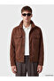 Ozmarka New Season Brown Regular Fit Shirt Collar Men's Suede Coat - 2