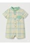 Tongs Baby Boy Plaid Patterned Judge Collar Pocket Short Sleeve Jumpsuit - Yellow / Mint Green