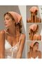 Betty Bands Women's Orange White Gingham Bandana Lace Detailed Triangle Tie Hair Scarf Shawl Hair Accessory - 3