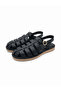 Solea Black Genuine Leather Knitted Women's Sandals Thermo Sole - 4