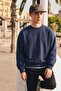 Men's Casual Crew Neck Navy Blue Basic Sweatshirt - 4